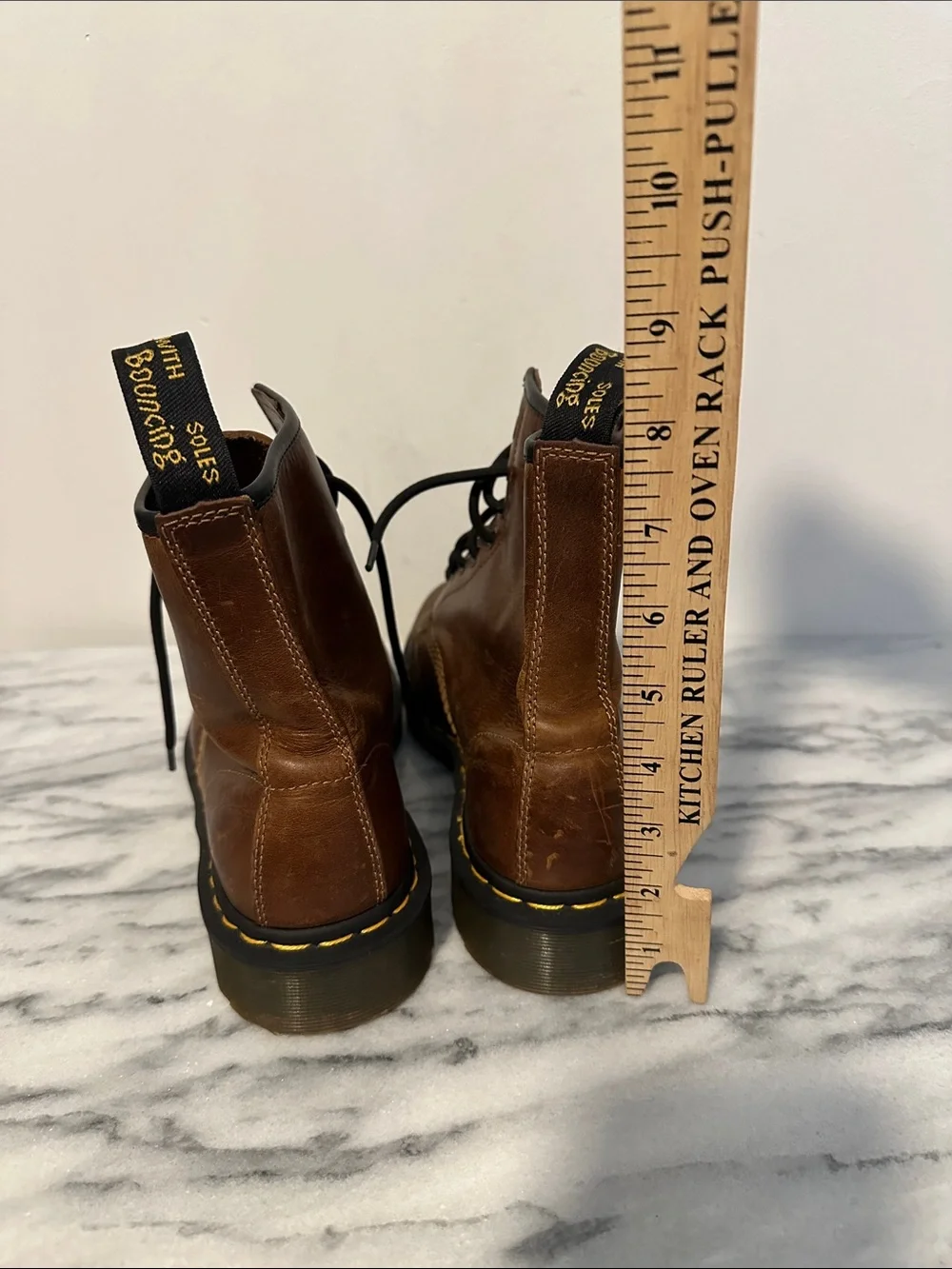 Dr. Martens Brown Leather 8-Eye Lace-Up Boots with Yellow Stitching size 9